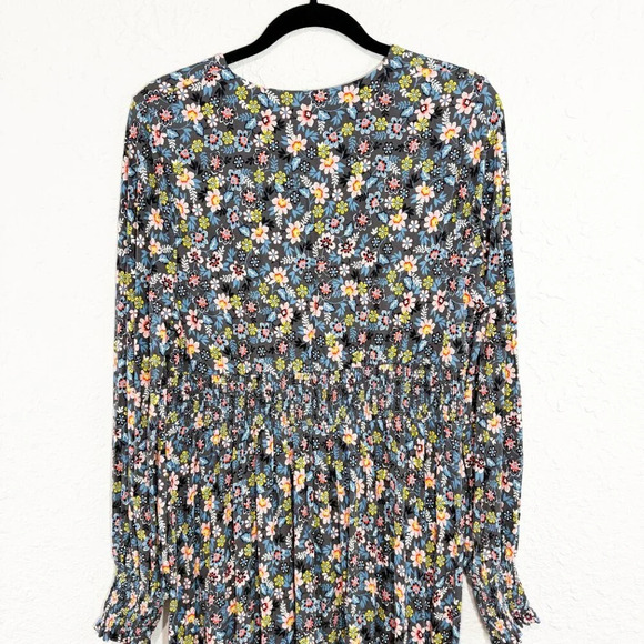 Boden Graphite Gray Opulent Leaf Print Long Sleeve Smocked V Neck Maxi Dress 12L - Picture 6 of 12